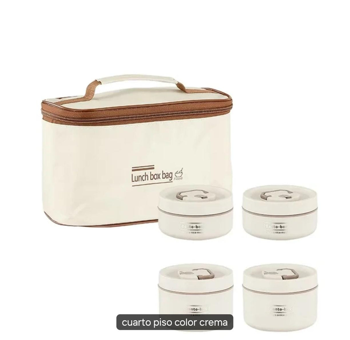 Lonchera portátil color crema con cuatro recipientes térmicos apilables