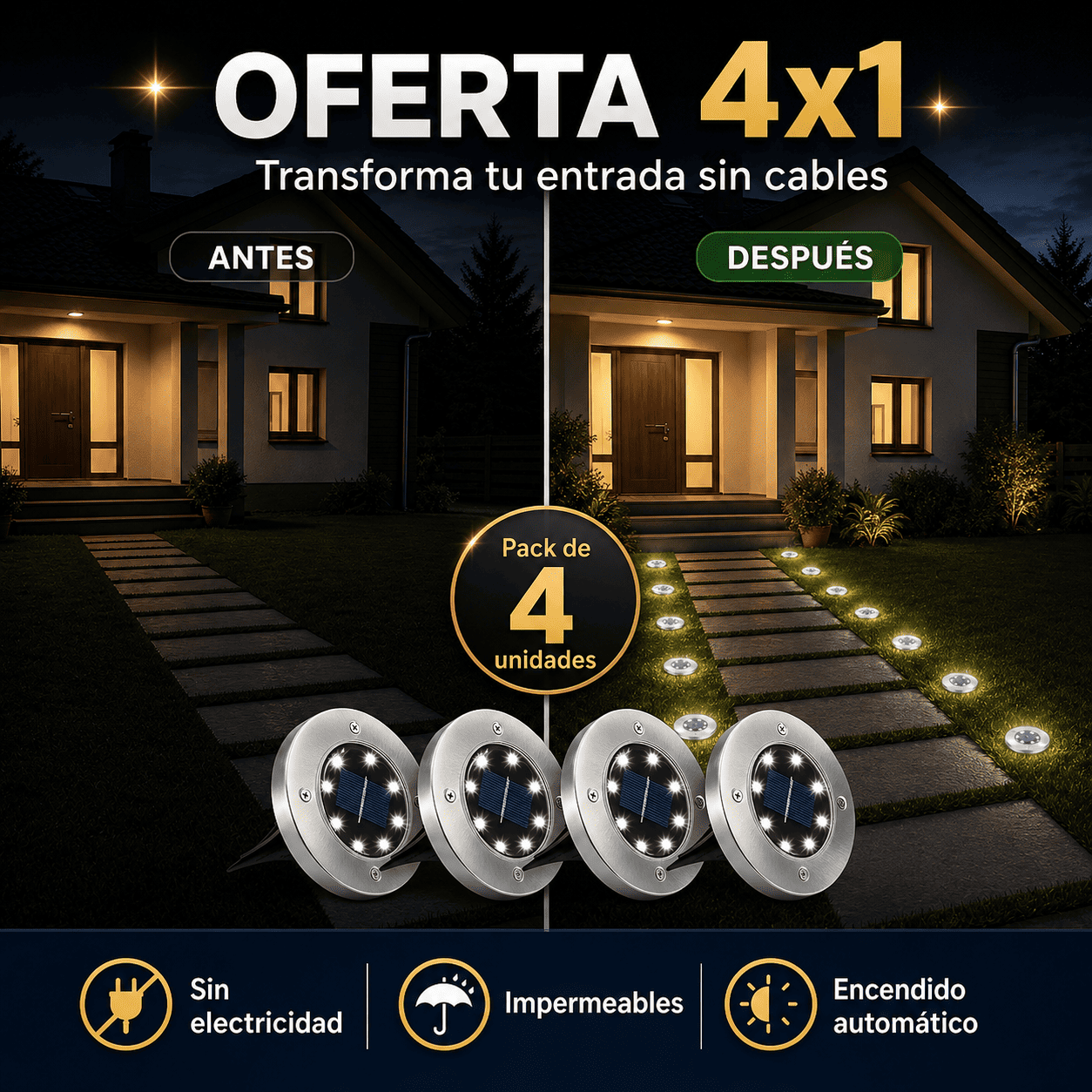 Oferta Especial 4x1 Focos Solares LED con Estaca