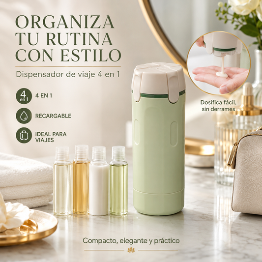 BOTELLA DISPENSADORA 4 EN 1 PARA VIAJES
