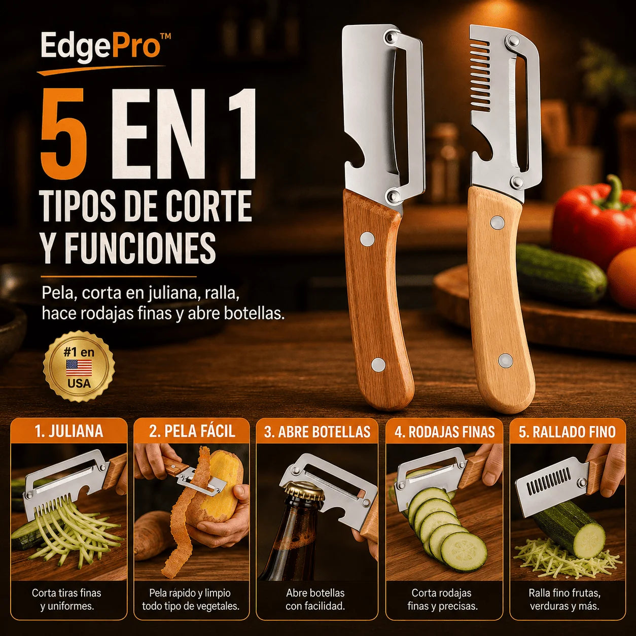 2X1 Cuchillos EdgePro™ | Hoja arqueada para cortar con menos esfuerzo