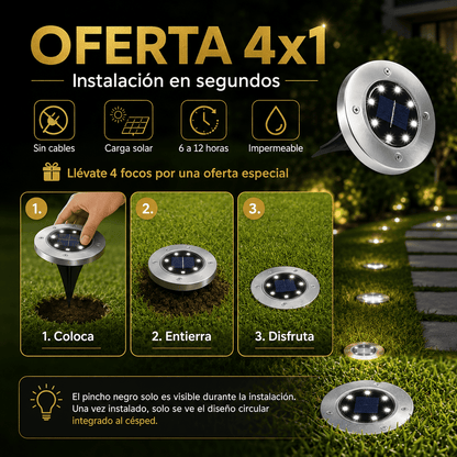 Oferta Especial 4x1 Focos Solares LED con Estaca