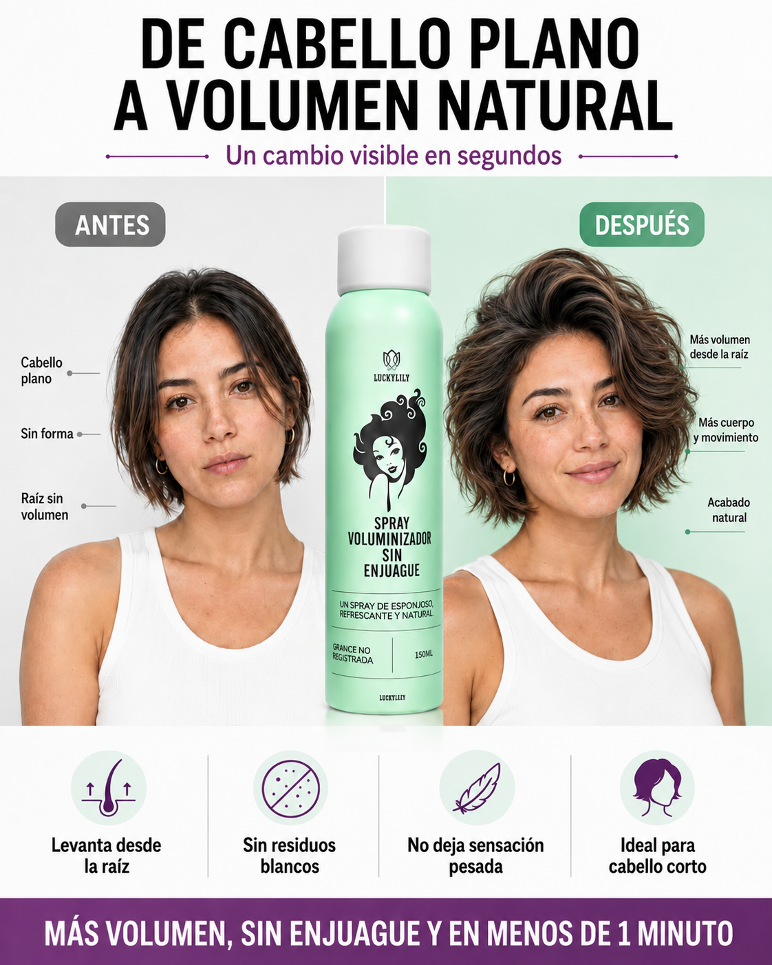 Spray Voluminizador Sin Enjuague Luckylily
