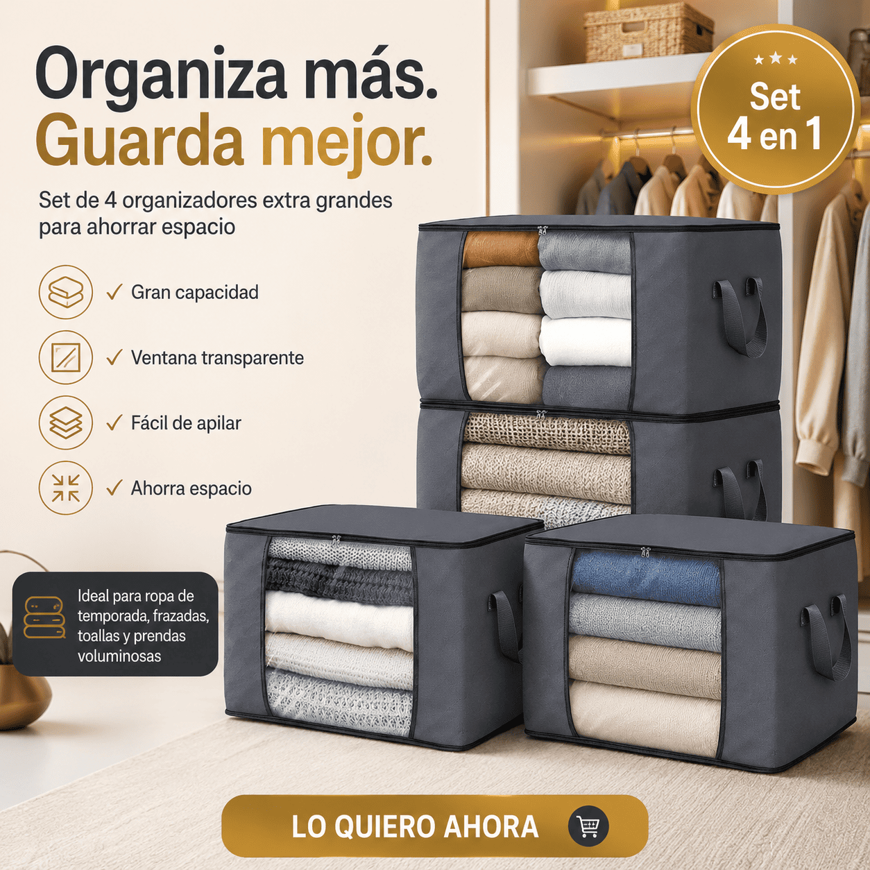 Oferta Especial 4x1 en Organizador de Ropa para ahorrar espacio